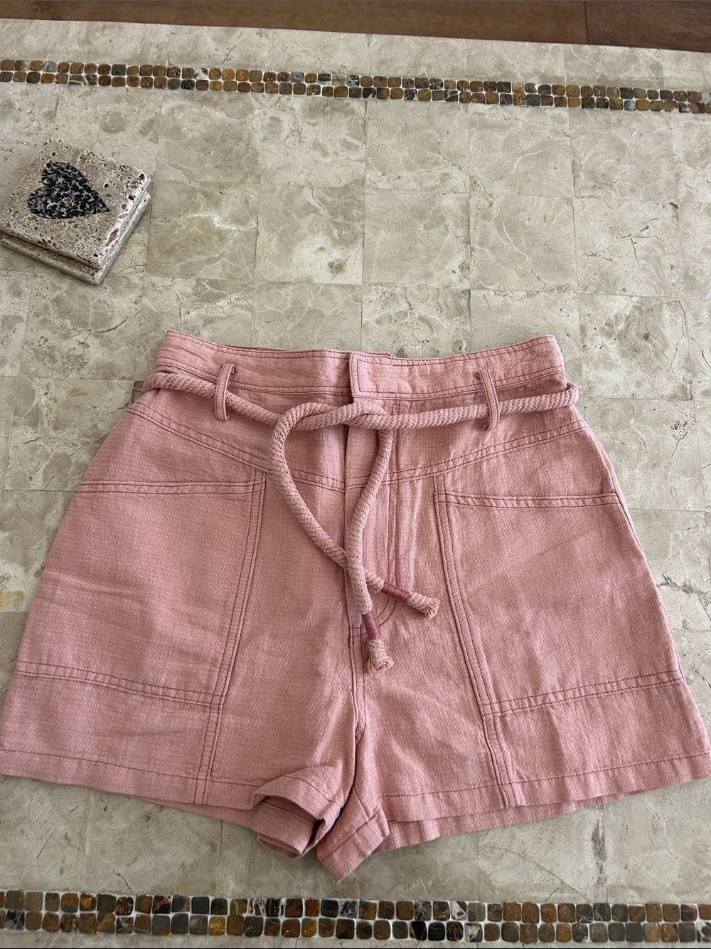 NWT Skies Are Blue Dusty Rose Utility Patch Pocket‎ Shorts Rope Tie Belt Small